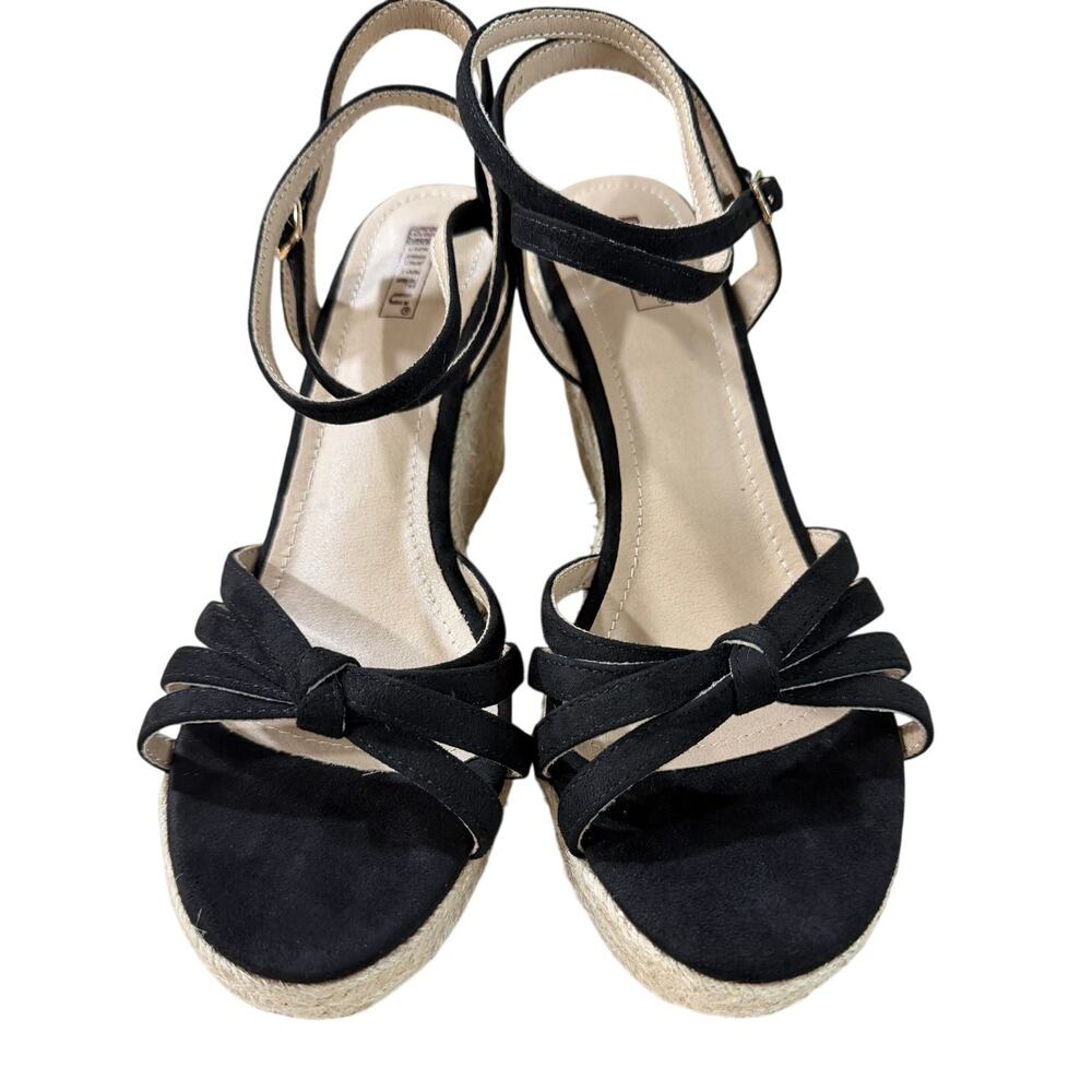 New IDIFU Women's Platform Wedge Espadrille Sandals Black Size 10